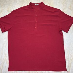 USED XXL COOFANDY Mens Summer Henley Button Vacation Collarless Shirt Red Wine